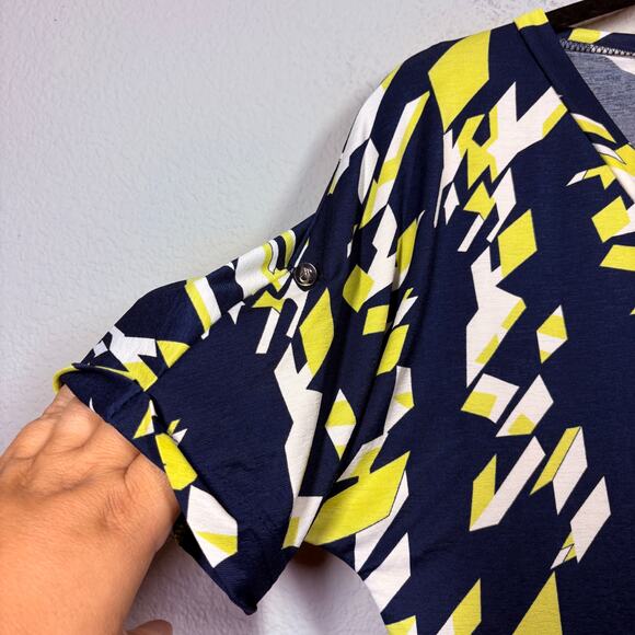 Marble Size XS Relaxed Fit Shirt Blouse Green Nacy Abstract Print Puff Sleeves - Picture 3 of 7